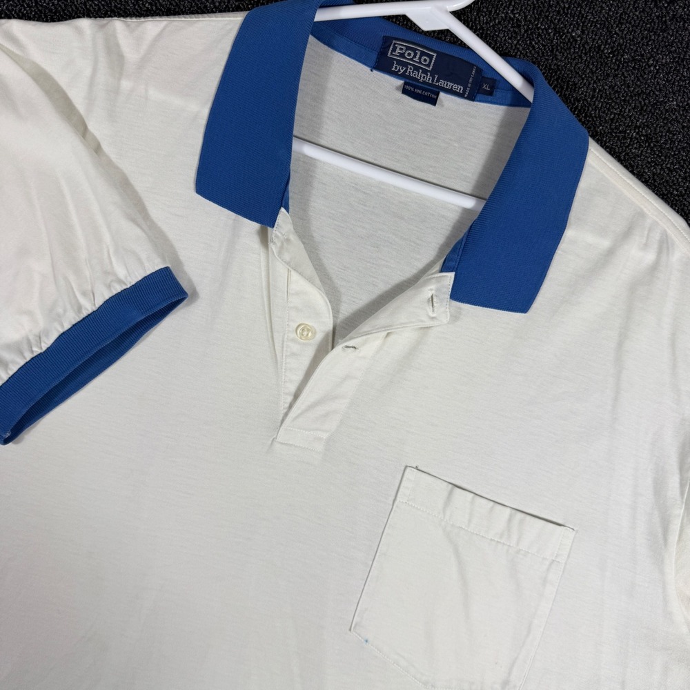 Vintage Polo Ralph Lauren Mens XL Ringer Polo Shirt Fine Cotton Front Pocket